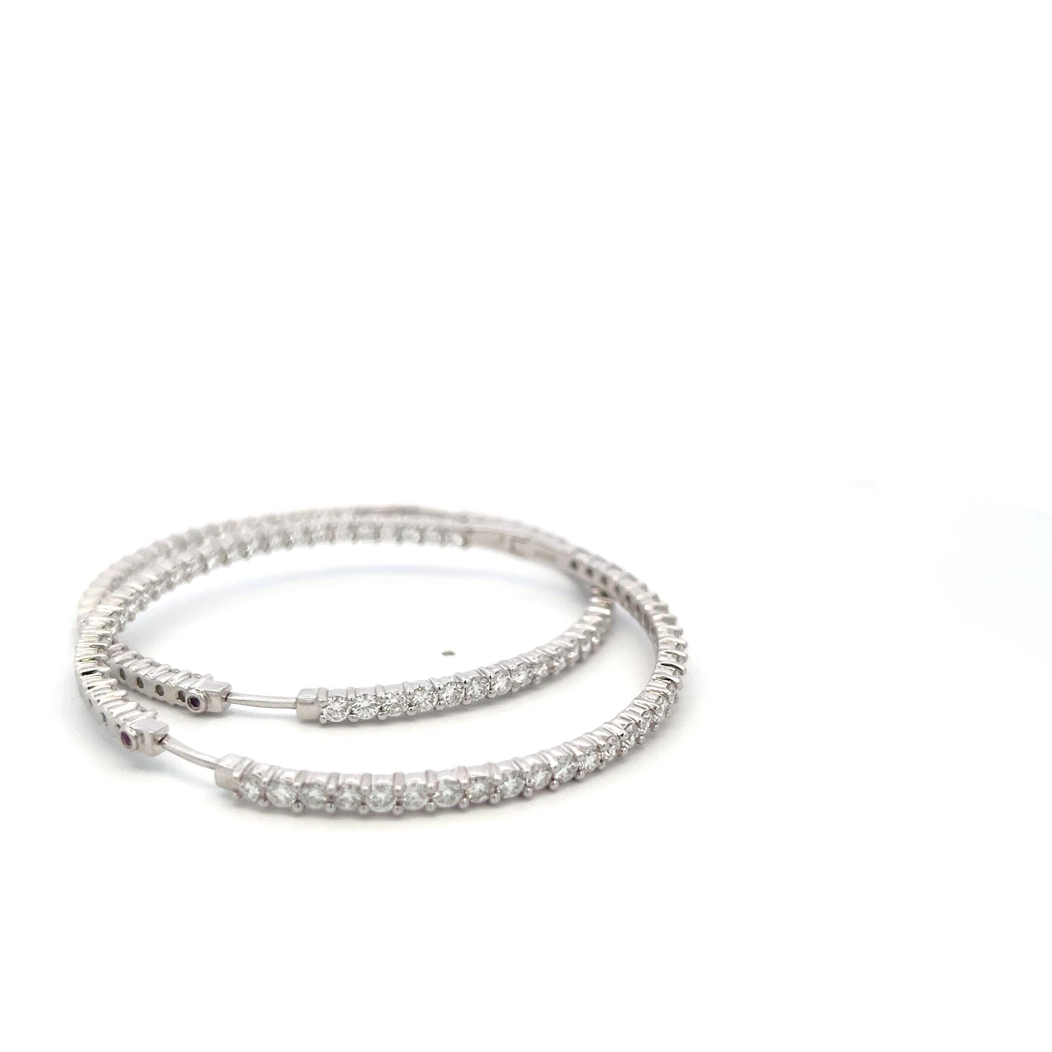 Vintage 18K White Gold Hoop Earrings with 7 Carat Round G-VS Diamonds 26.6 Grams