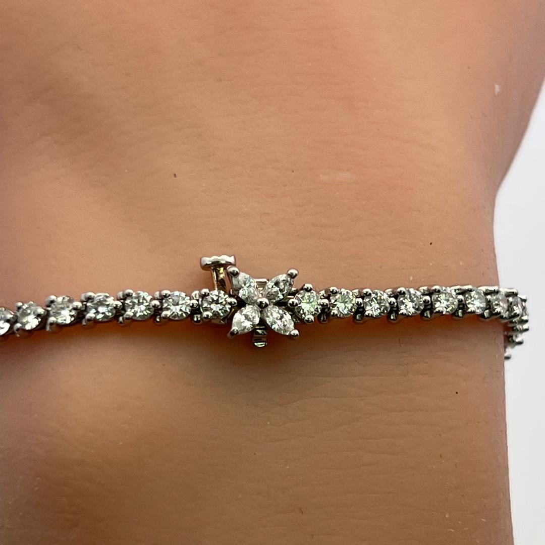 Tiffany & Co Platinum Tennis Bracelet with 3.08 Ct Round Marquis F VS Diamonds