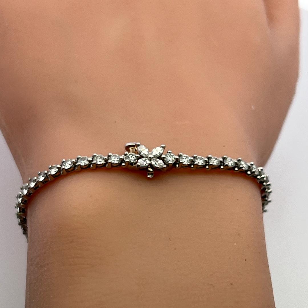 Tiffany & Co Platinum Tennis Bracelet with 3.08 Ct Round Marquis F VS Diamonds