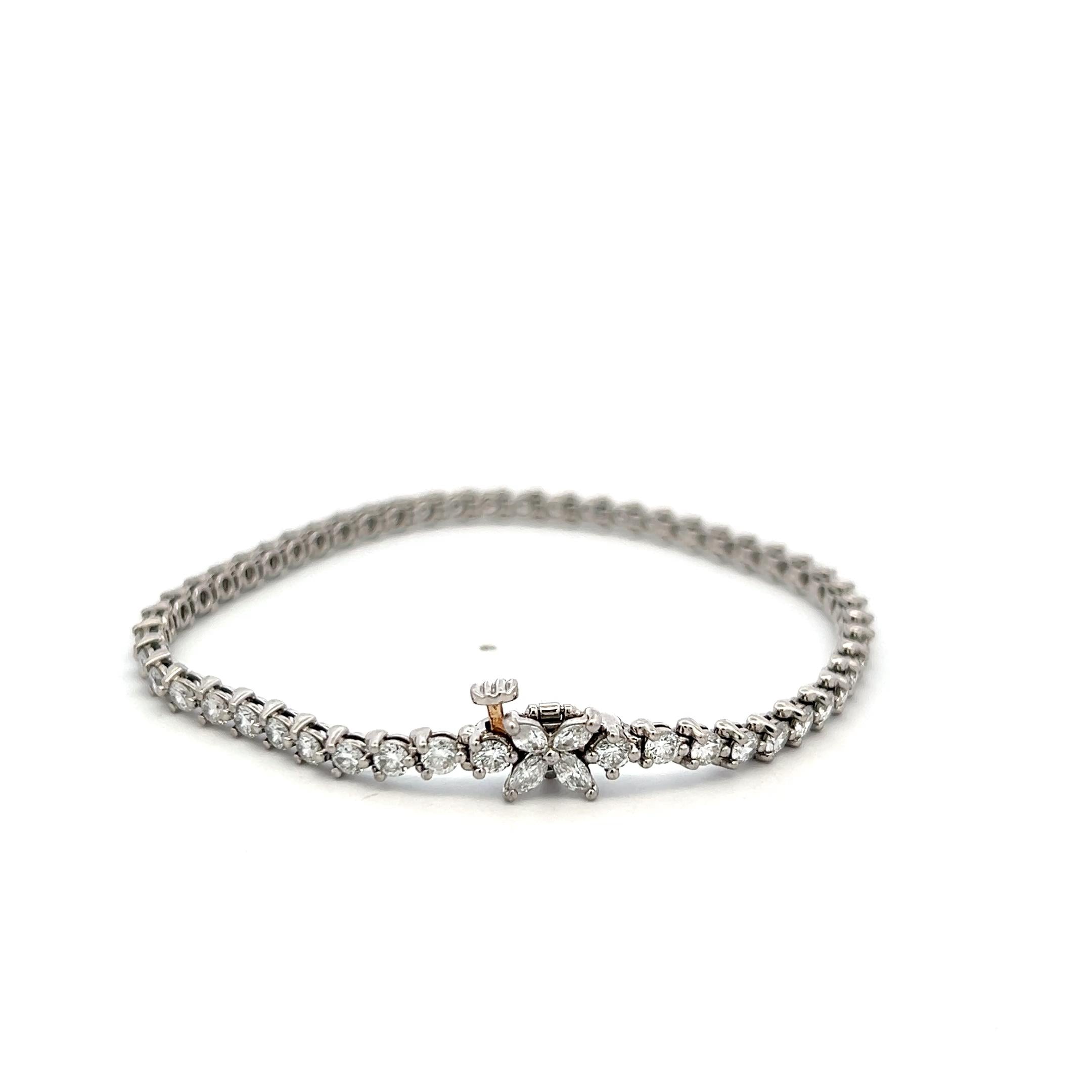 Tiffany & Co Platinum Tennis Bracelet with 3.08 Ct Round Marquis F VS Diamonds