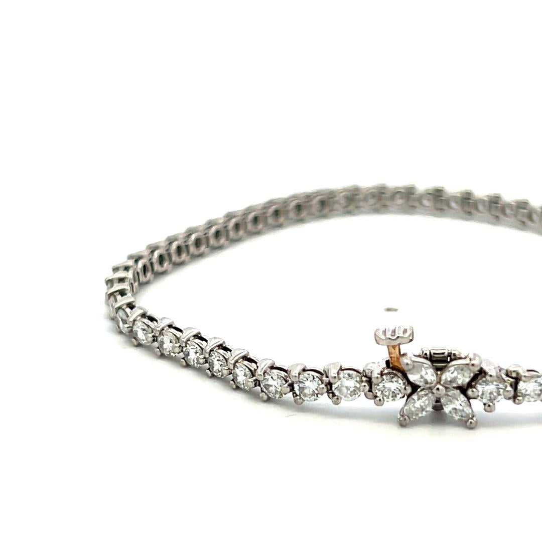 Tiffany & Co Platinum Tennis Bracelet with 3.08 Ct Round Marquis F VS Diamonds