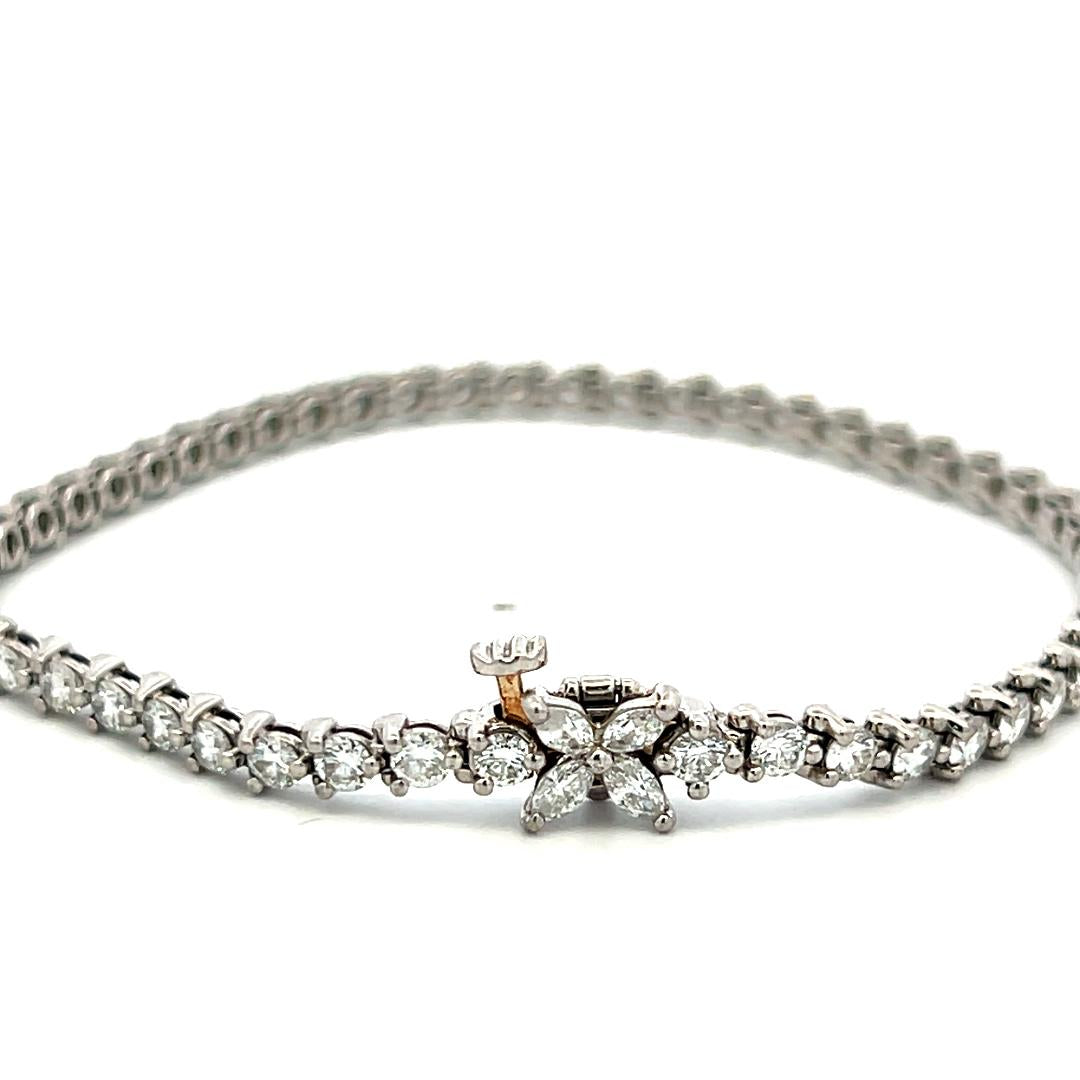 Tiffany & Co Platinum Tennis Bracelet with 3.08 Ct Round Marquis F VS Diamonds