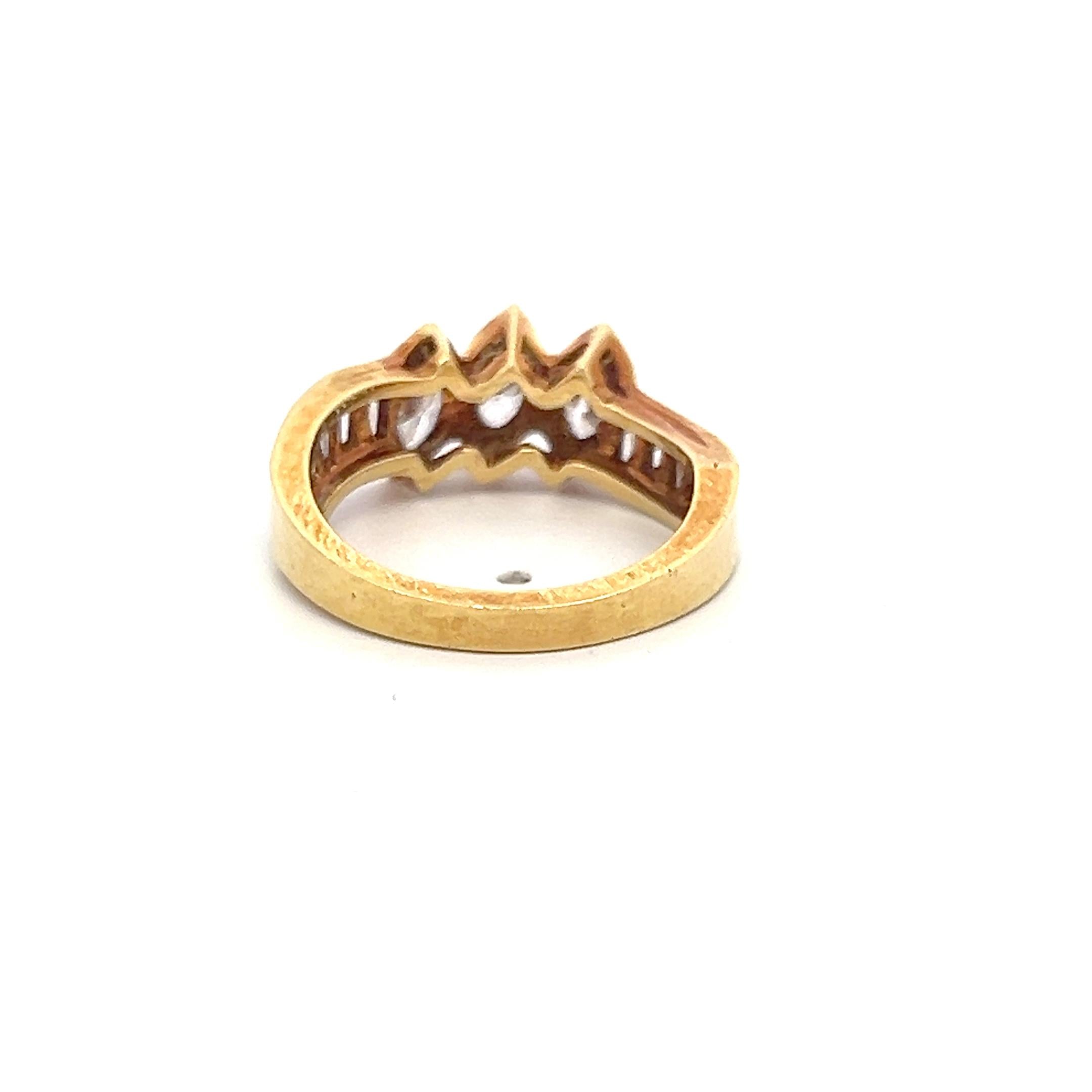18K YG Cocktail Ring with 1.35 Carat Marquis & Baguette Shape Diamonds Size 6