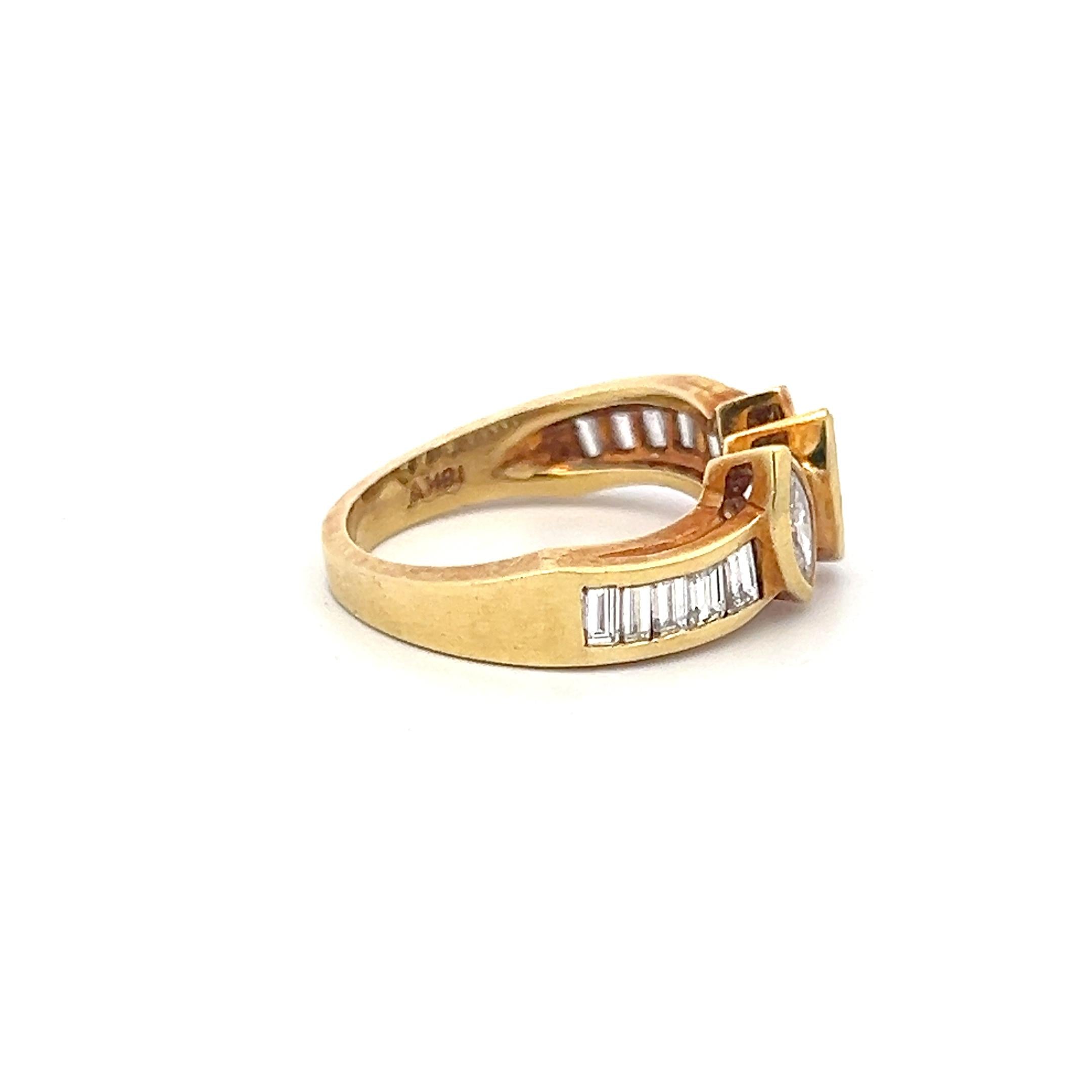 18K YG Cocktail Ring with 1.35 Carat Marquis & Baguette Shape Diamonds Size 6