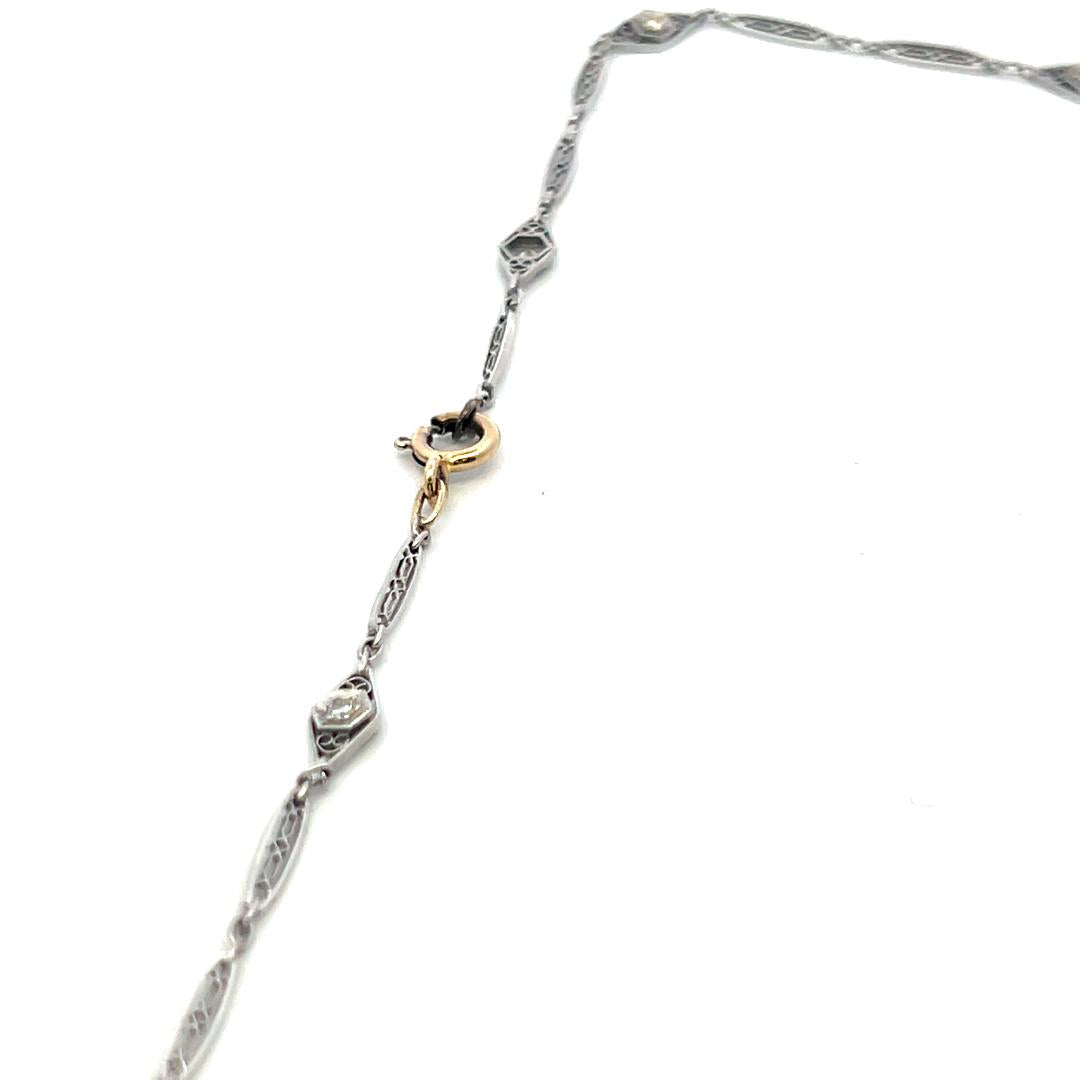 18K White Gold Station Necklace with 0.33 Carat Old European Cut H-VS Diamonds