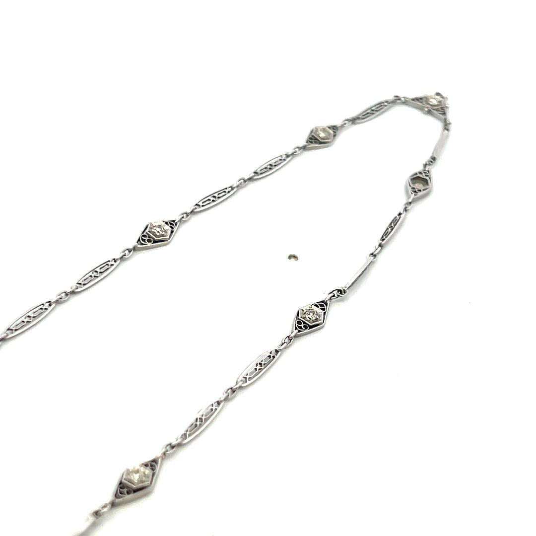 18K White Gold Station Necklace with 0.33 Carat Old European Cut H-VS Diamonds