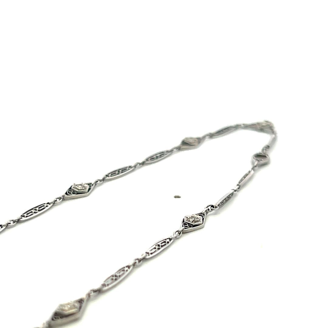 18K White Gold Station Necklace with 0.33 Carat Old European Cut H-VS Diamonds
