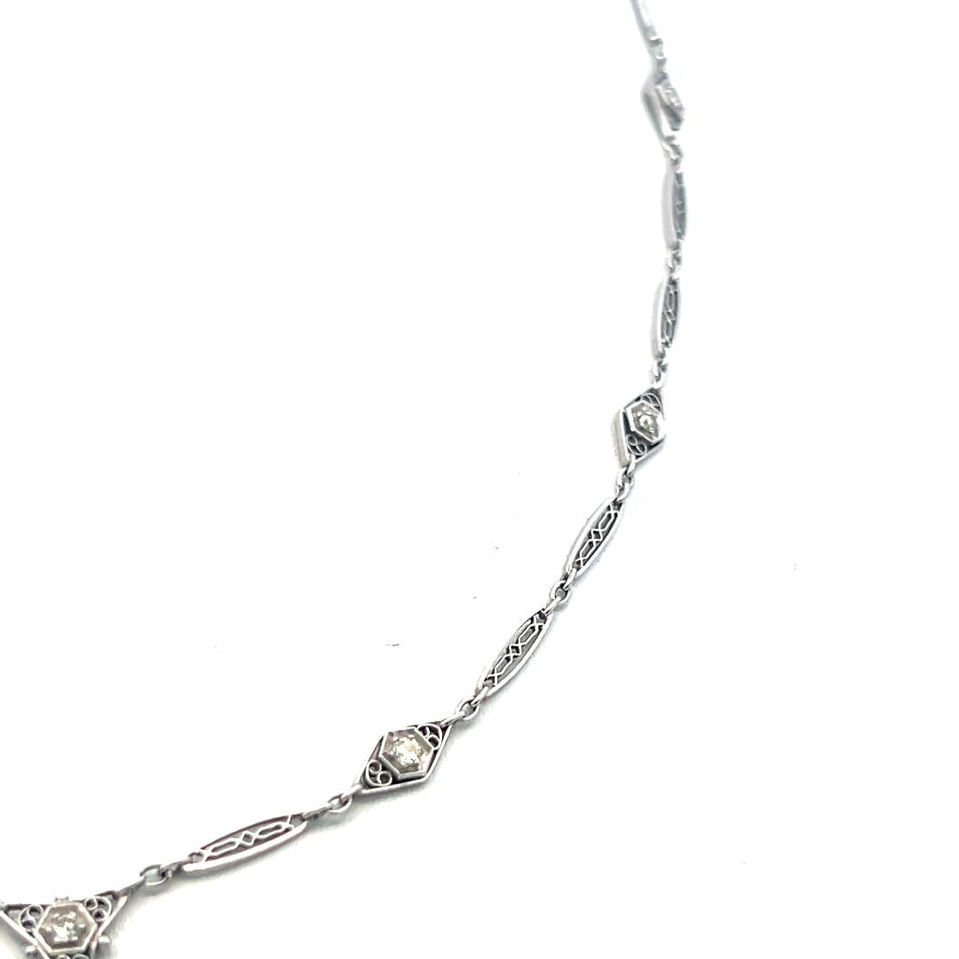 18K White Gold Station Necklace with 0.33 Carat Old European Cut H-VS Diamonds