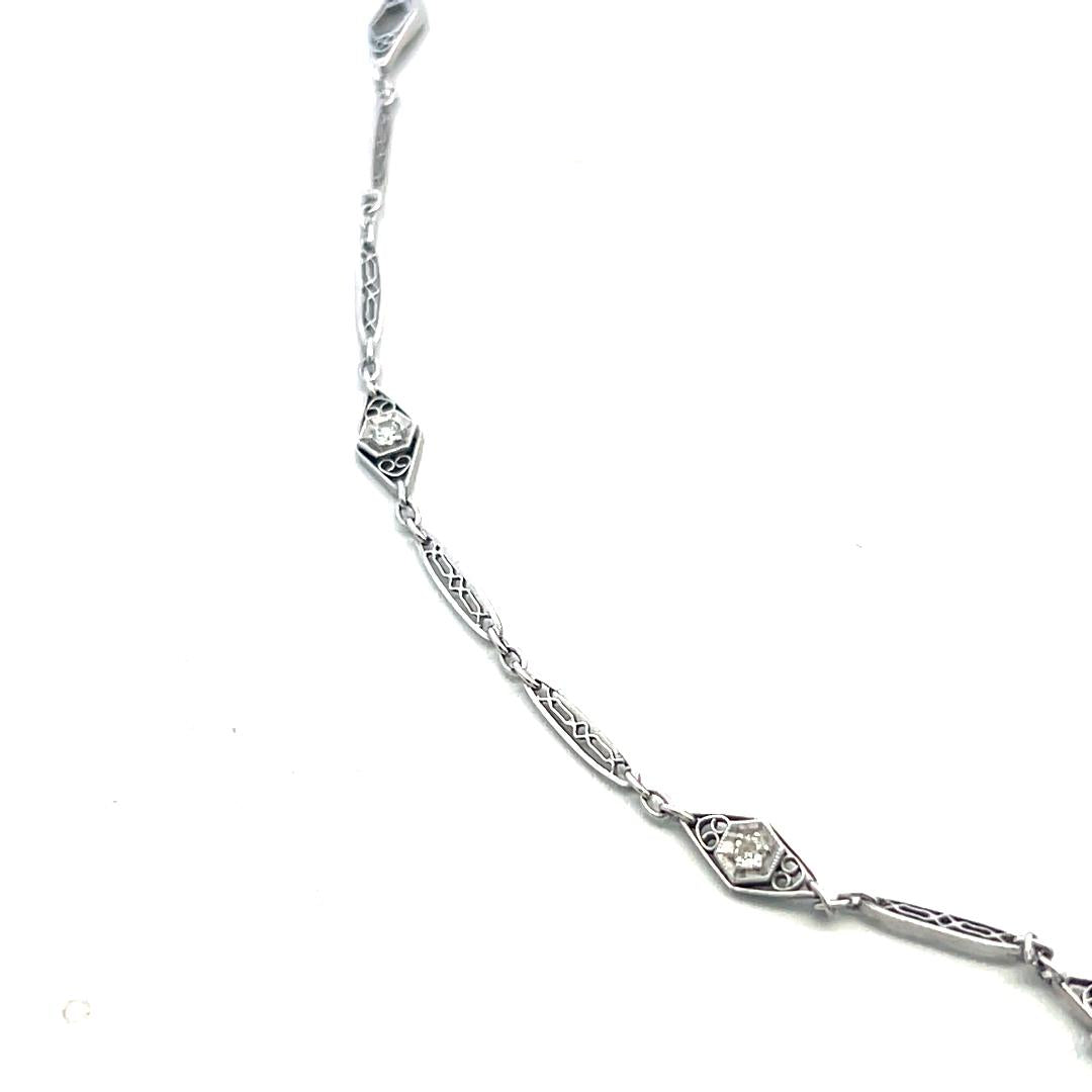 18K White Gold Station Necklace with 0.33 Carat Old European Cut H-VS Diamonds