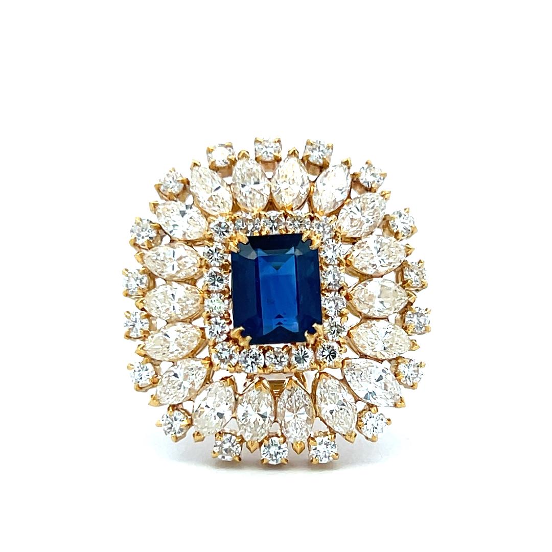 18K YG Clip On Earrings with 18.34 Ct Round & Marquis Diamonds 7.75 Ct Sapphire