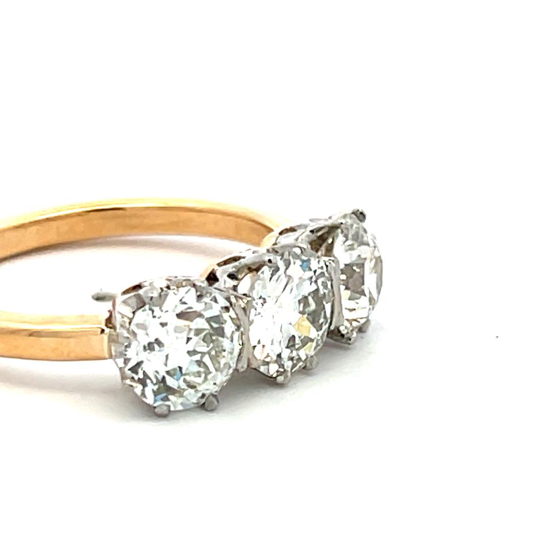 18K Two Tone Gold Three-Stone Ring 3.02 Ct Circular & Old European Diamonds GIA