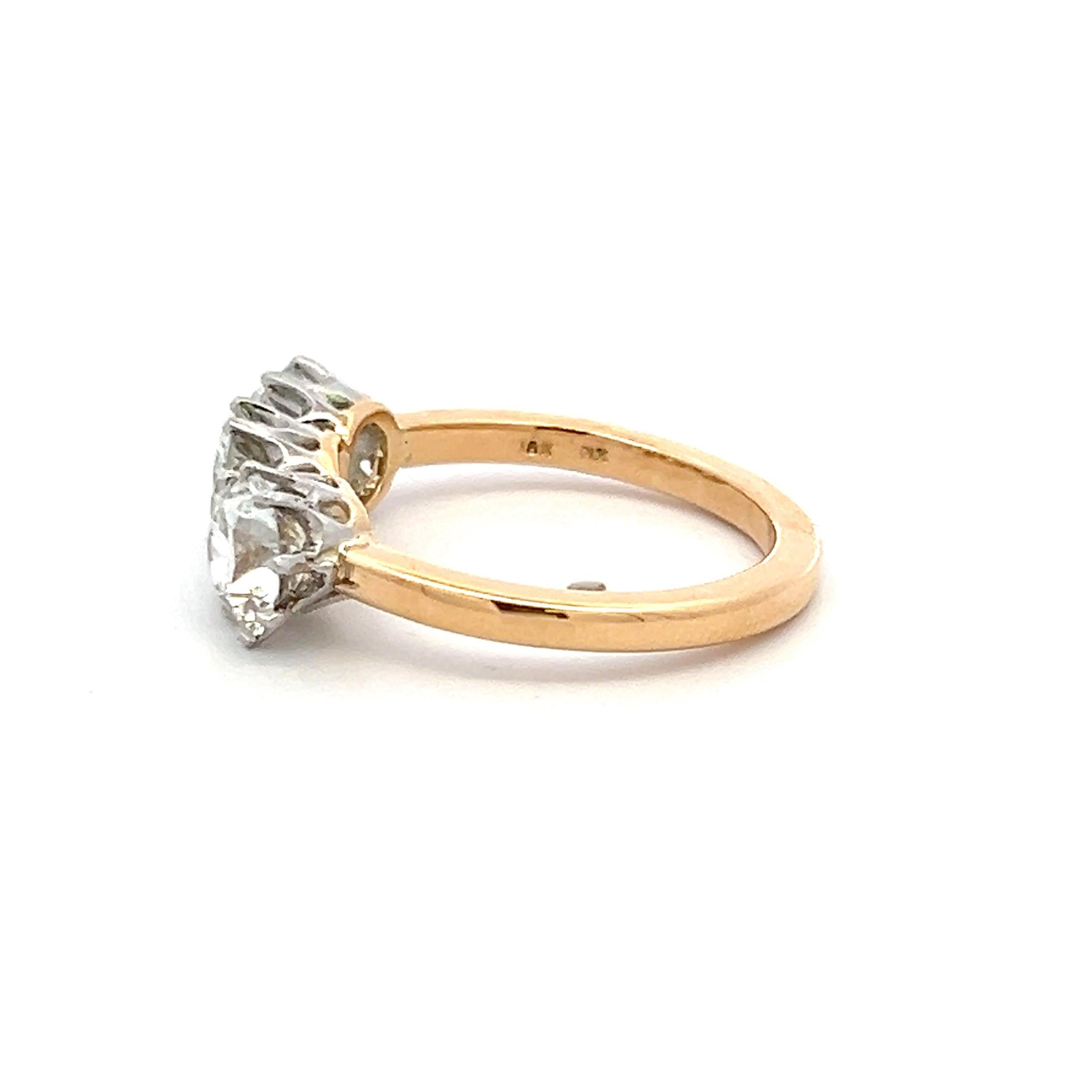 18K Two Tone Gold Three-Stone Ring 3.02 Ct Circular & Old European Diamonds GIA