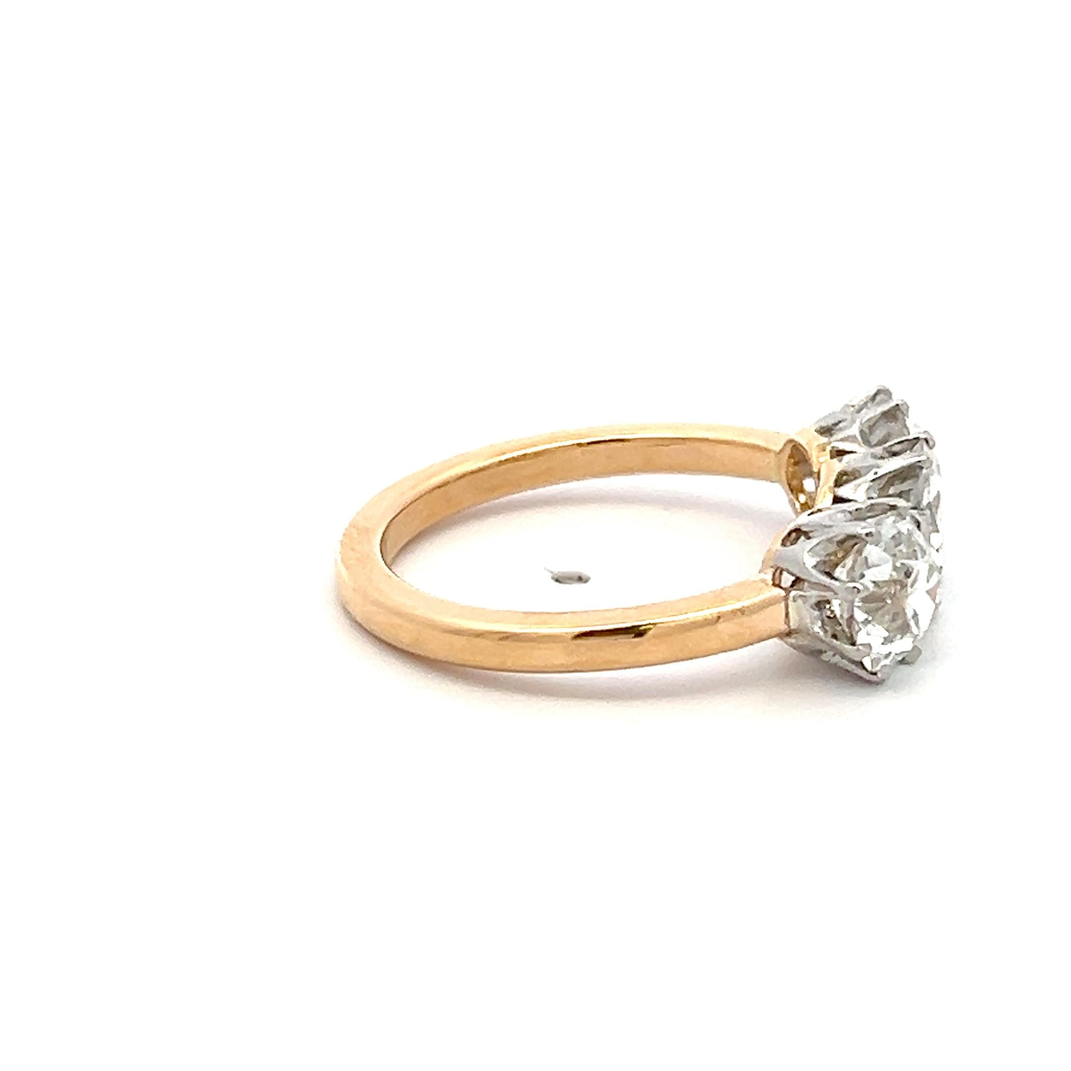 18K Two Tone Gold Three-Stone Ring 3.02 Ct Circular & Old European Diamonds GIA