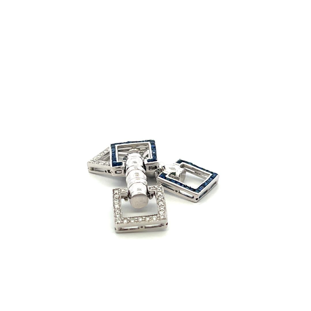Platinum Fixed Back Cufflinks with 0.4ct Round G VS Diamonds & 0.42ct Sapphires