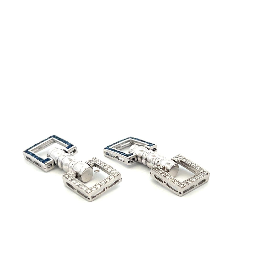 Platinum Fixed Back Cufflinks with 0.4ct Round G VS Diamonds & 0.42ct Sapphires