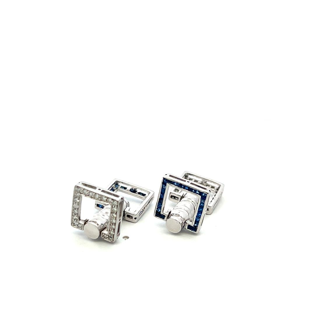 Platinum Fixed Back Cufflinks with 0.4ct Round G VS Diamonds & 0.42ct Sapphires