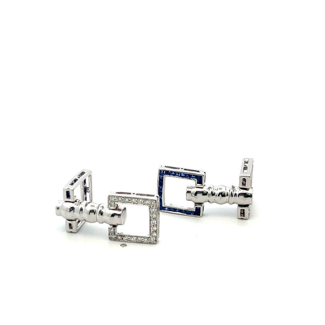Platinum Fixed Back Cufflinks with 0.4ct Round G VS Diamonds & 0.42ct Sapphires
