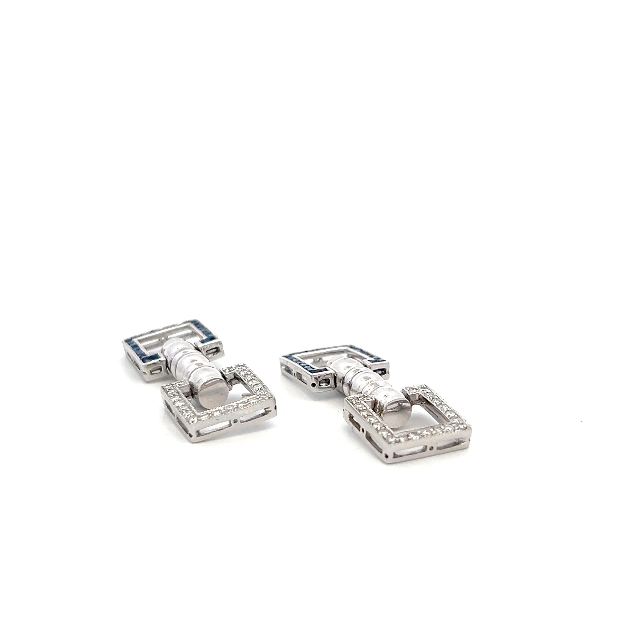 Platinum Fixed Back Cufflinks with 0.4ct Round G VS Diamonds & 0.42ct Sapphires