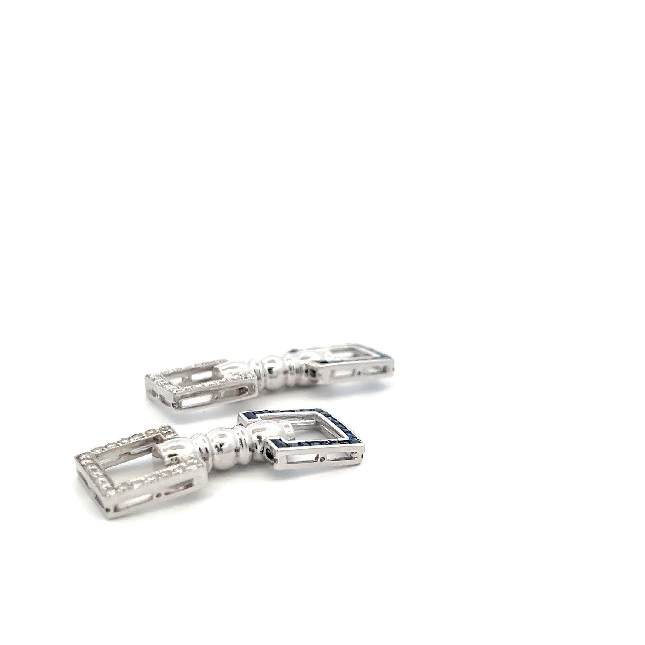Platinum Fixed Back Cufflinks with 0.4ct Round G VS Diamonds & 0.42ct Sapphires