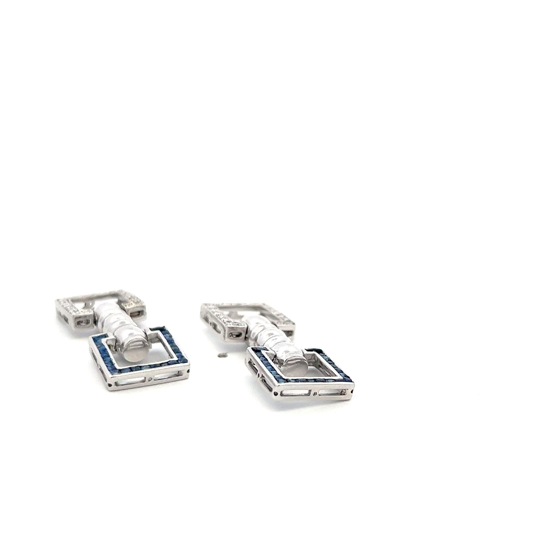 Platinum Fixed Back Cufflinks with 0.4ct Round G VS Diamonds & 0.42ct Sapphires
