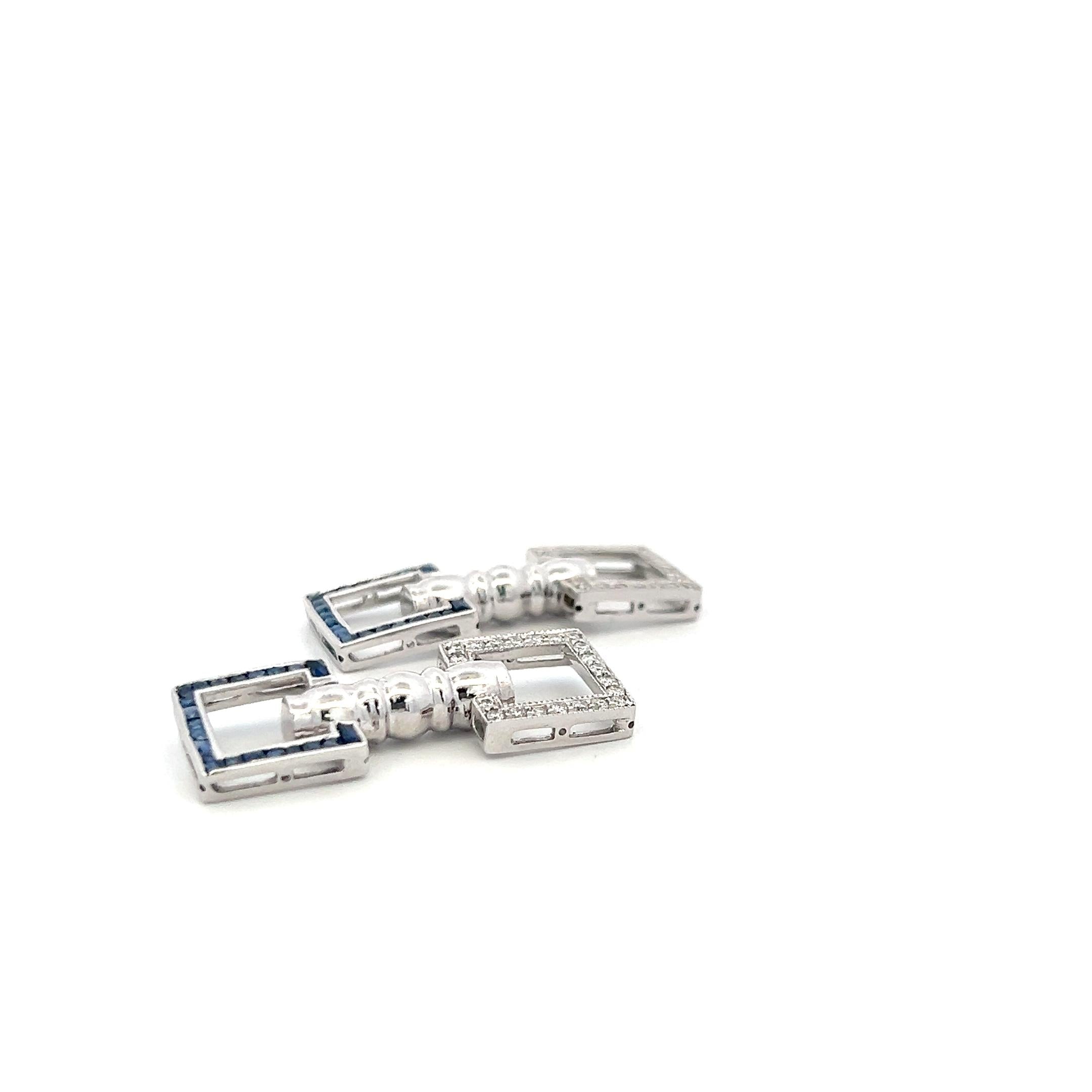 Platinum Fixed Back Cufflinks with 0.4ct Round G VS Diamonds & 0.42ct Sapphires