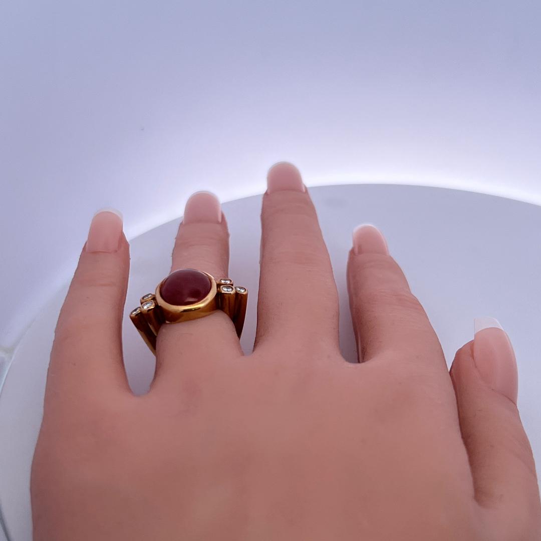18K YG Cocktail Ring with 0.3 Ct Round Diamonds & 14.4-9.6mm Fire Opal Size 6.25