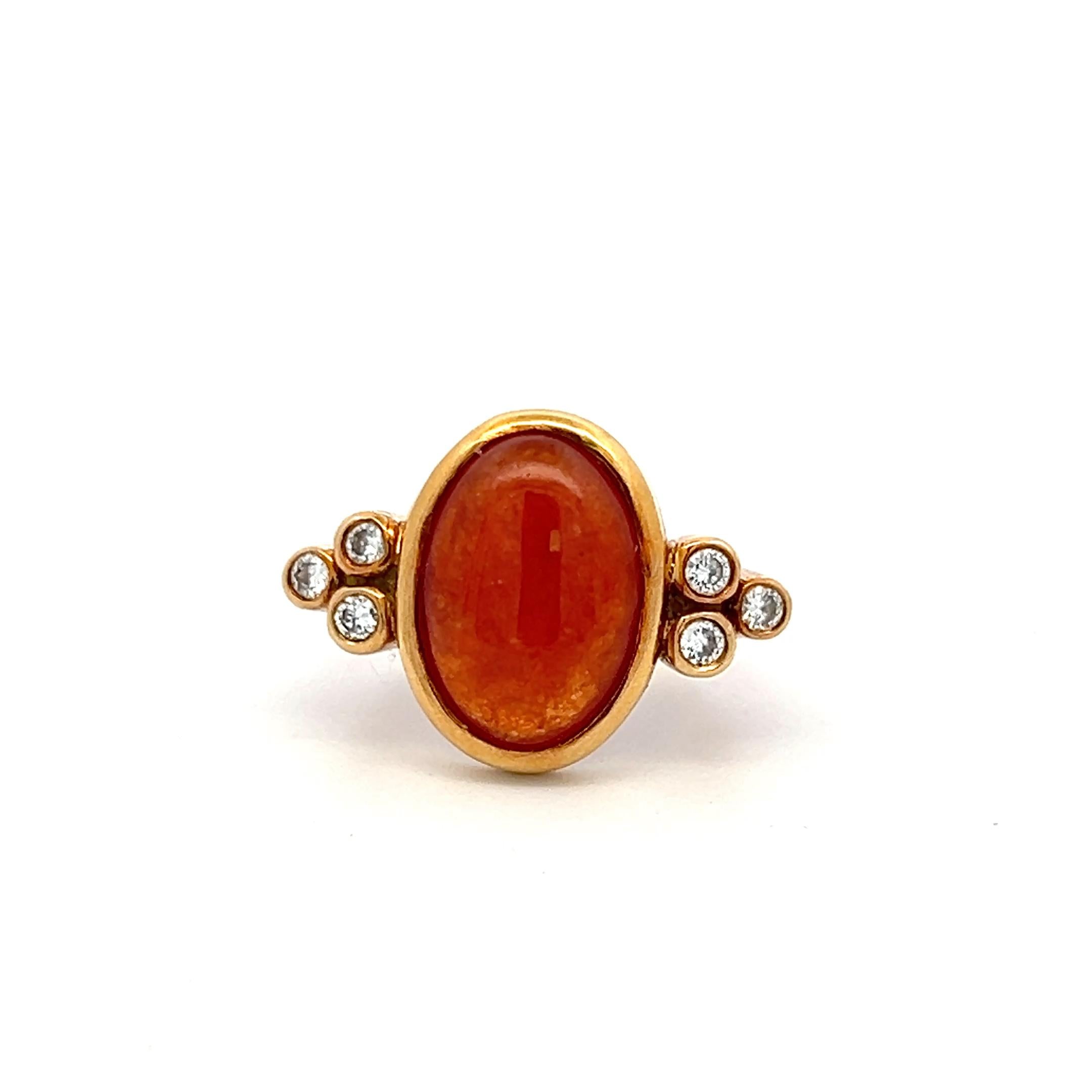 18K YG Cocktail Ring with 0.3 Ct Round Diamonds & 14.4-9.6mm Fire Opal Size 6.25