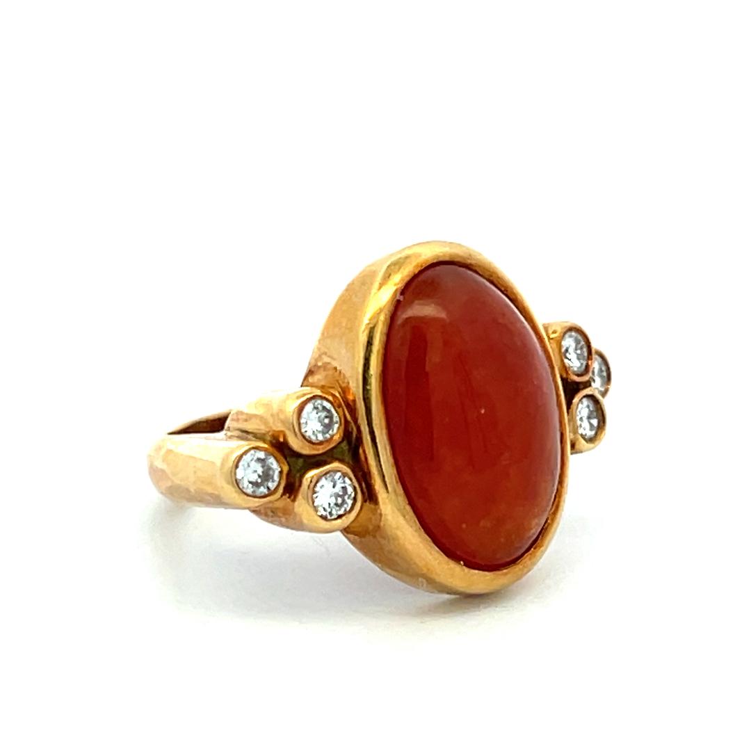 18K YG Cocktail Ring with 0.3 Ct Round Diamonds & 14.4-9.6mm Fire Opal Size 6.25