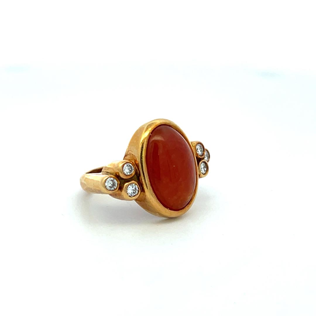 18K YG Cocktail Ring with 0.3 Ct Round Diamonds & 14.4-9.6mm Fire Opal Size 6.25