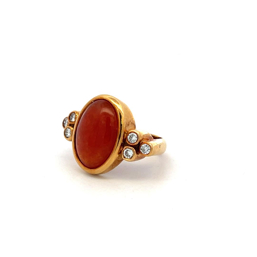18K YG Cocktail Ring with 0.3 Ct Round Diamonds & 14.4-9.6mm Fire Opal Size 6.25