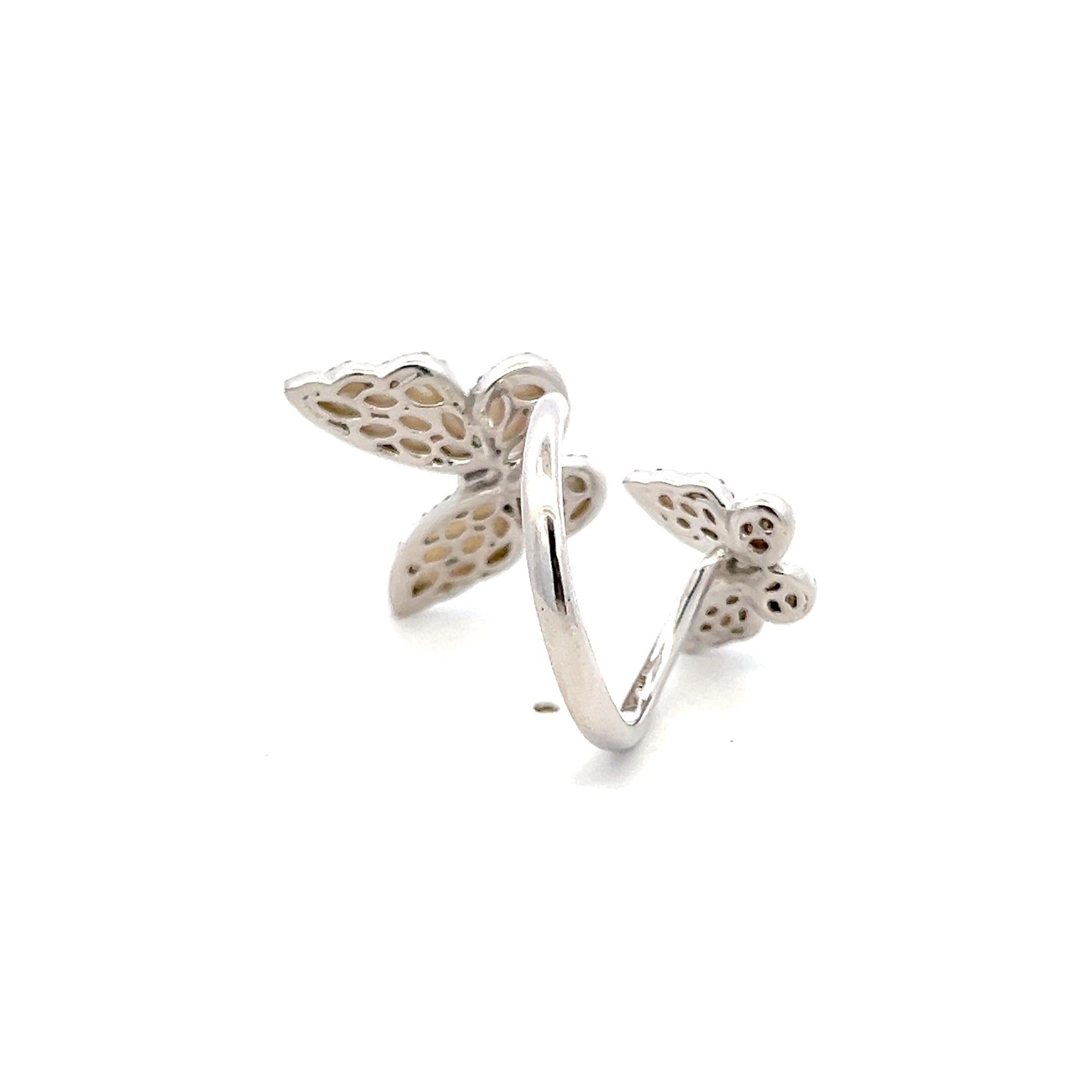 18K WG Butterfly Cocktail Ring 0.53ct Round & Tapered Baguette Diamonds Size 7