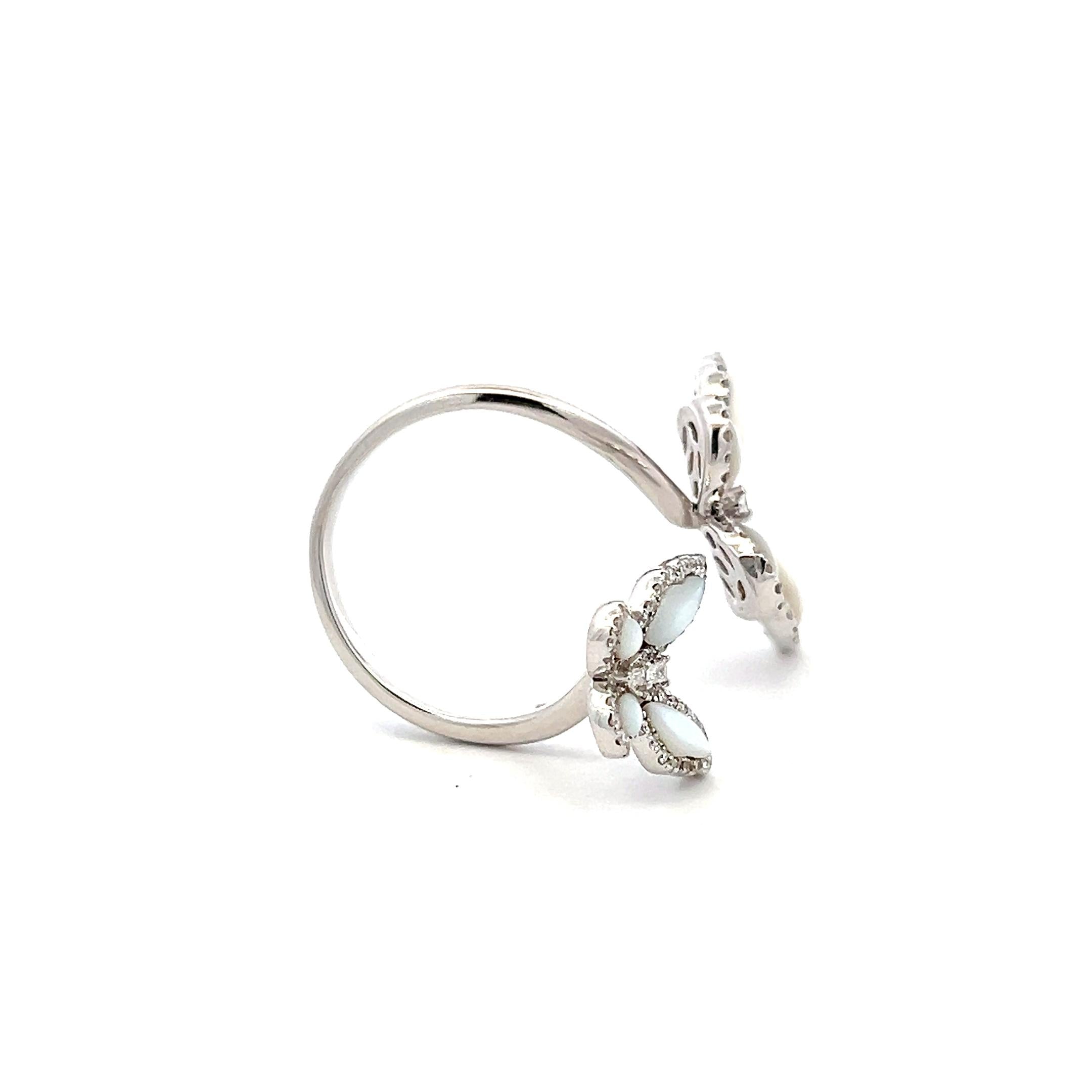 18K WG Butterfly Cocktail Ring 0.53ct Round & Tapered Baguette Diamonds Size 7