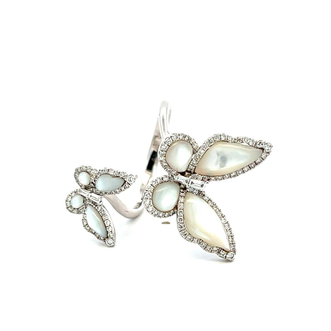 18K WG Butterfly Cocktail Ring 0.53ct Round & Tapered Baguette Diamonds Size 7