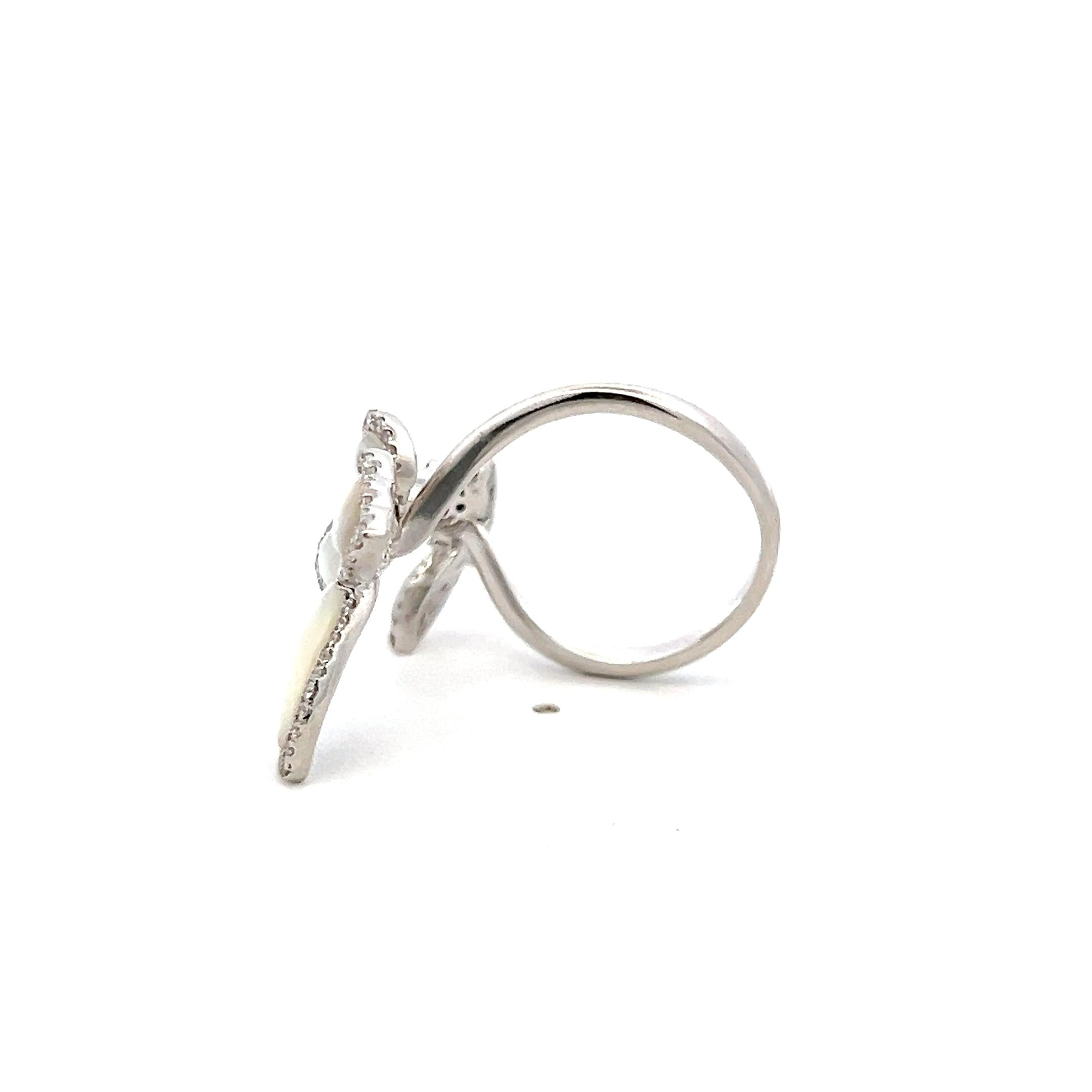 18K WG Butterfly Cocktail Ring 0.53ct Round & Tapered Baguette Diamonds Size 7