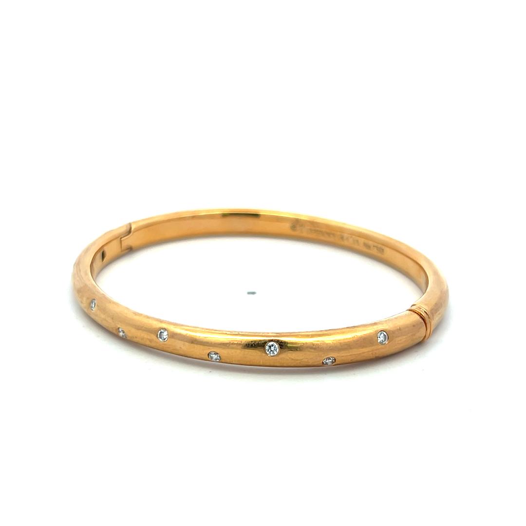 Tiffany & Co 18K Rose Gold Bangle Bracelet with 0.2 Carat Round F VS Diamonds