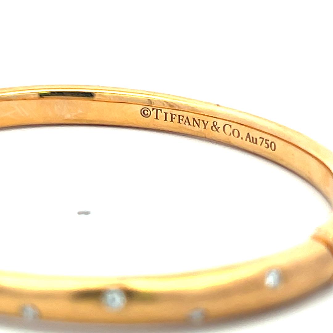 Tiffany & Co 18K Rose Gold Bangle Bracelet with 0.2 Carat Round F VS Diamonds