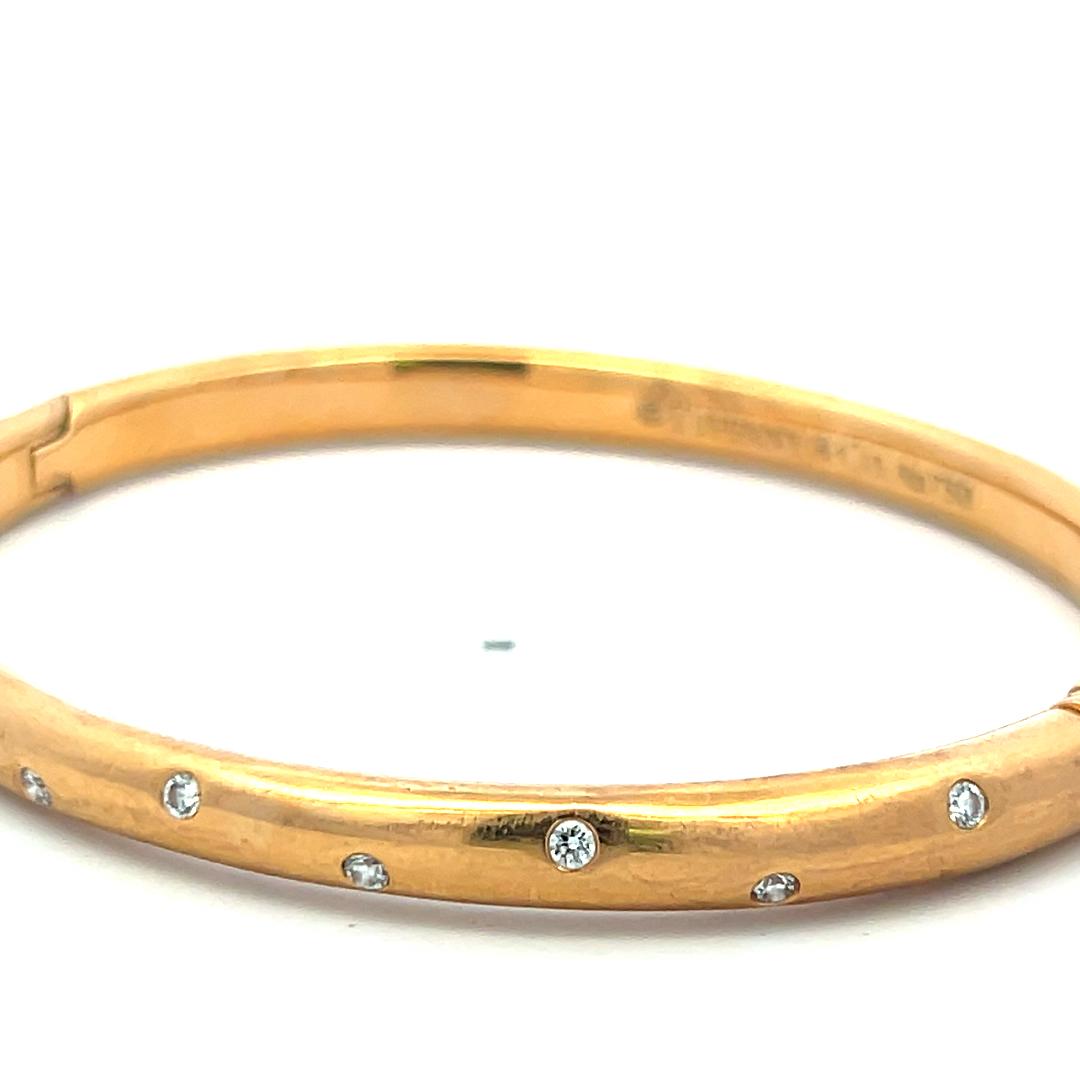 Tiffany & Co 18K Rose Gold Bangle Bracelet with 0.2 Carat Round F VS Diamonds