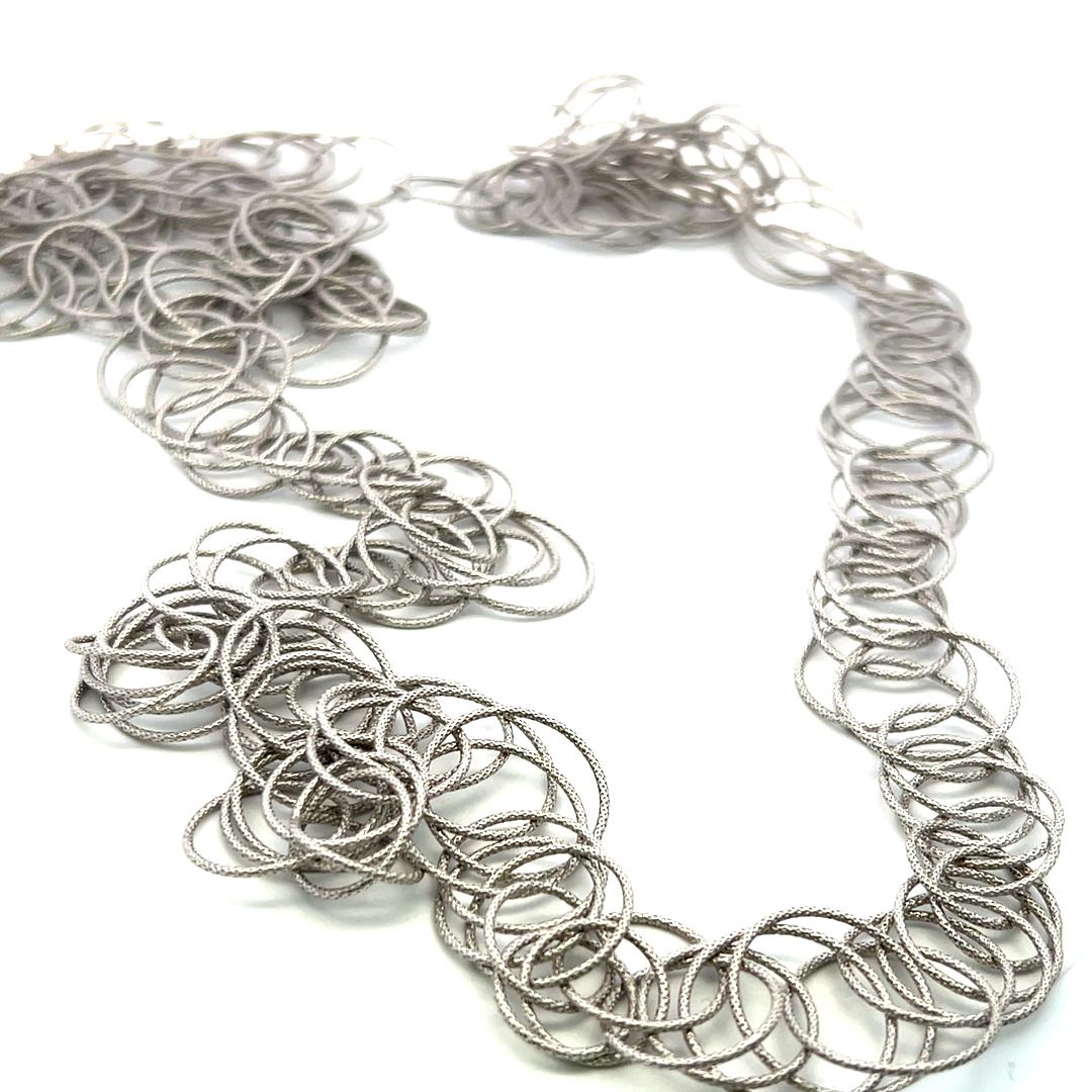 Buccellati Vintage 18K White Gold Link Necklace 110.3 Grams 38 inch