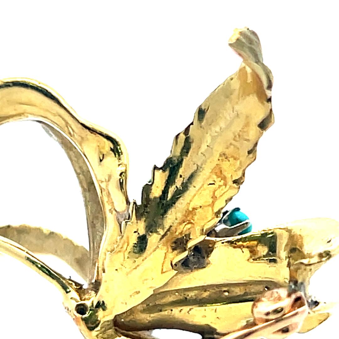 18K YG Pin Brooch with 0.09ct Diamonds 0.12ct Sapphires & 2.1 MM Turquoise