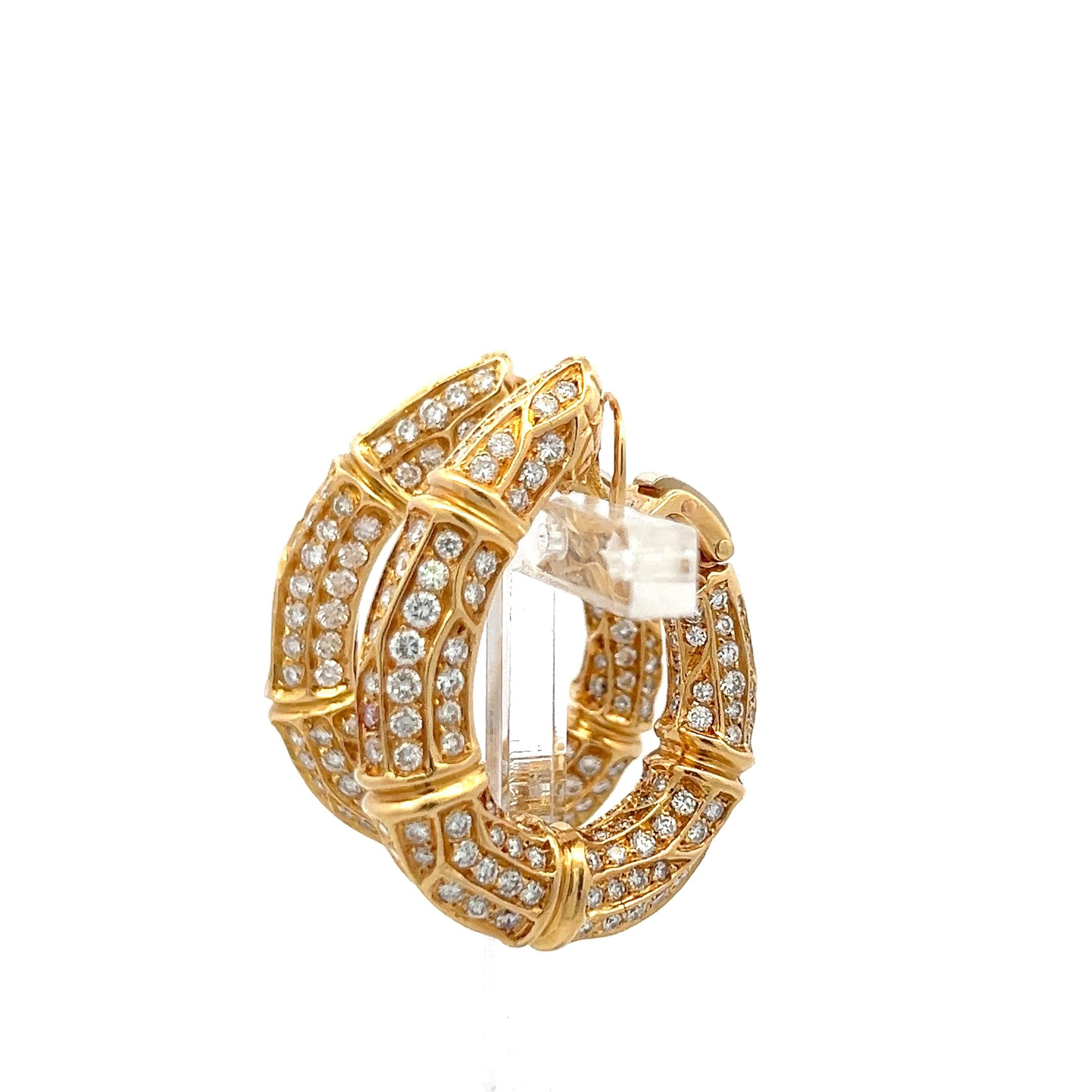 Cartier Vintage 18K Yellow Gold Hoop Earrings with 8 Carat Round F VS Diamonds