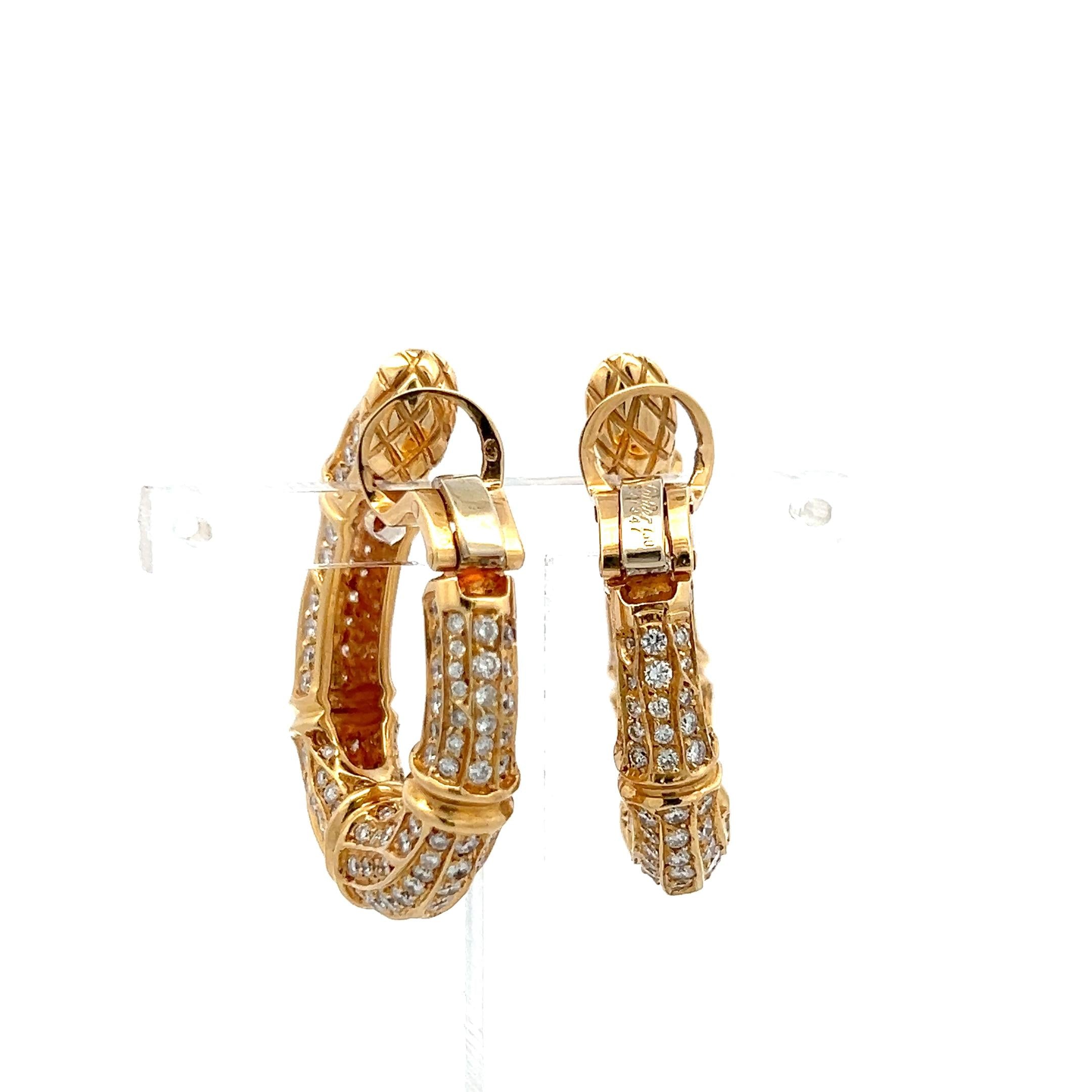 Cartier Vintage 18K Yellow Gold Hoop Earrings with 8 Carat Round F VS Diamonds