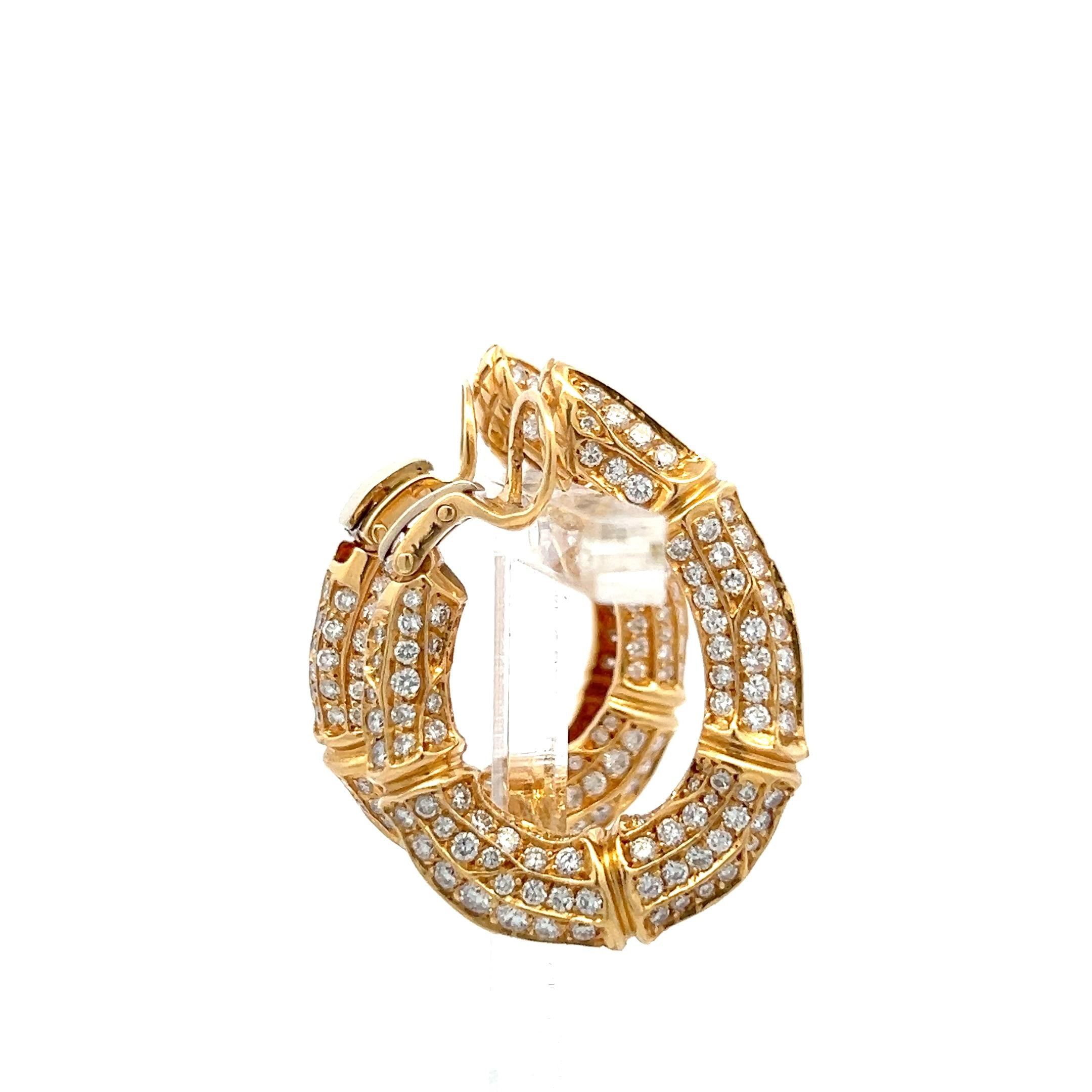 Cartier Vintage 18K Yellow Gold Hoop Earrings with 8 Carat Round F VS Diamonds
