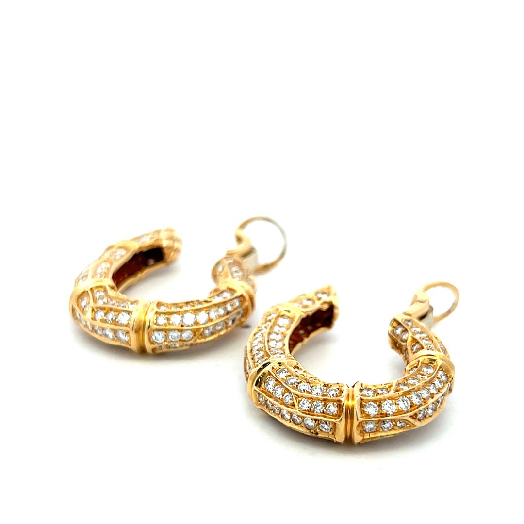 Cartier Vintage 18K Yellow Gold Hoop Earrings with 8 Carat Round F VS Diamonds