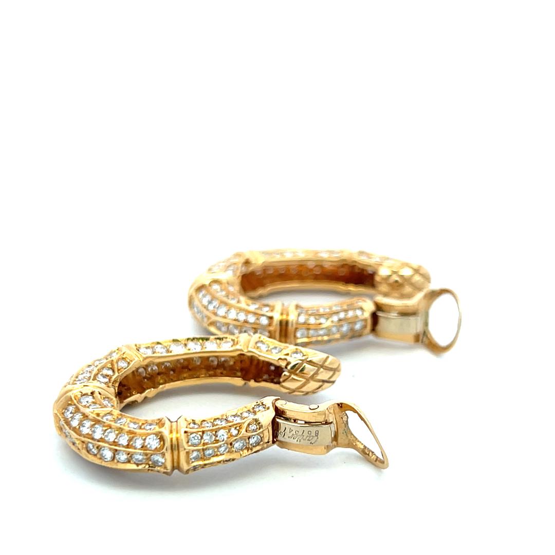 Cartier Vintage 18K Yellow Gold Hoop Earrings with 8 Carat Round F VS Diamonds