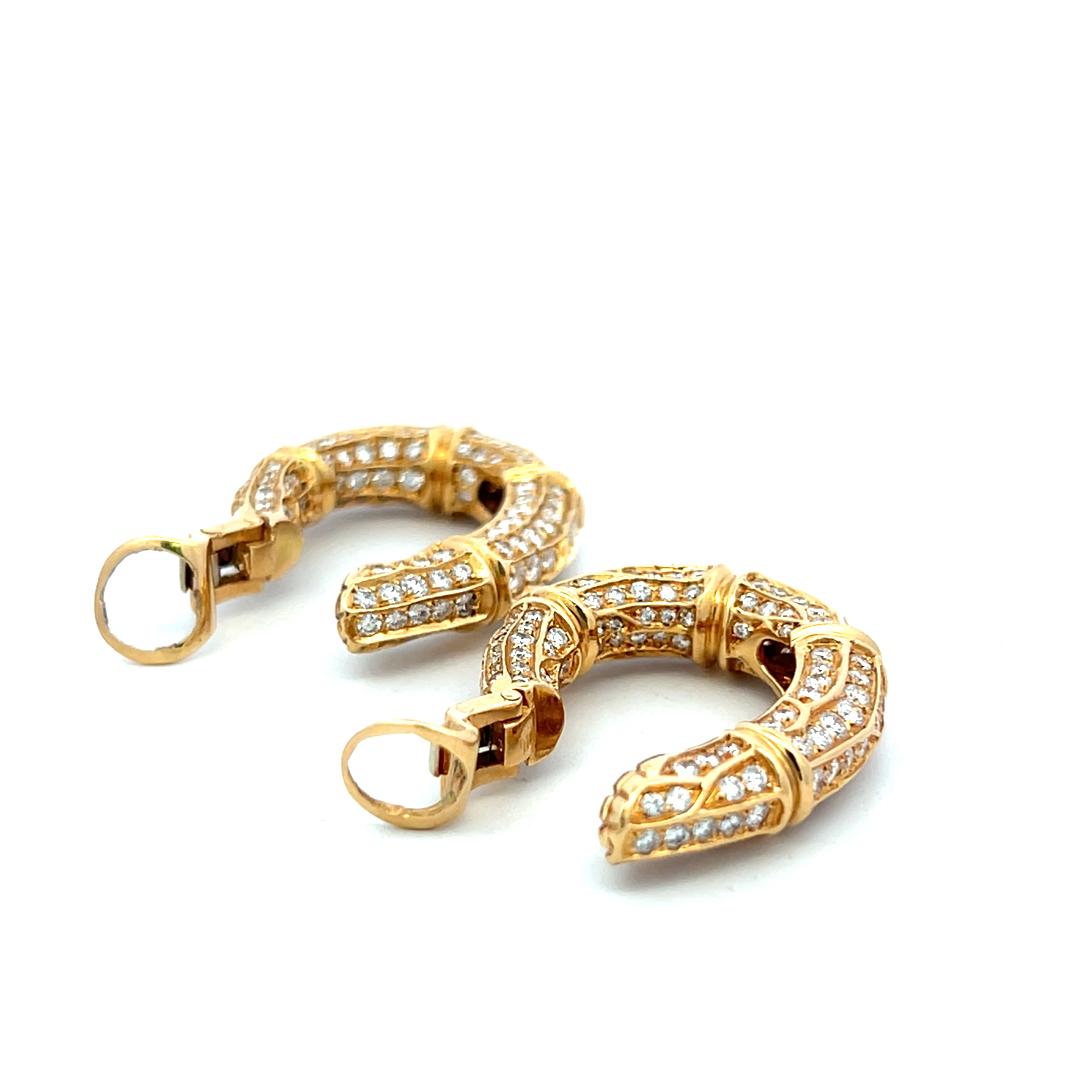 Cartier Vintage 18K Yellow Gold Hoop Earrings with 8 Carat Round F VS Diamonds