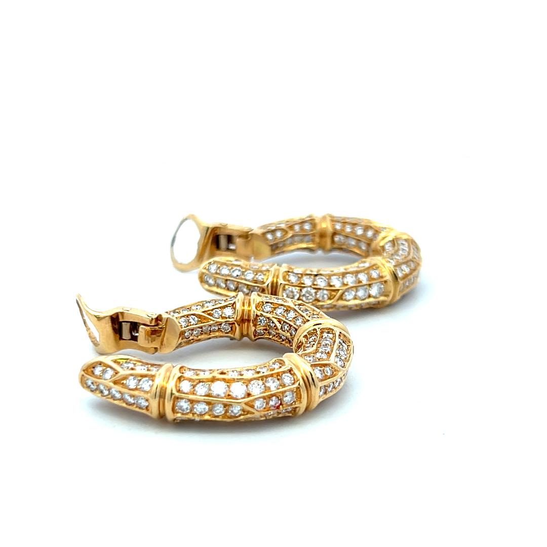 Cartier Vintage 18K Yellow Gold Hoop Earrings with 8 Carat Round F VS Diamonds