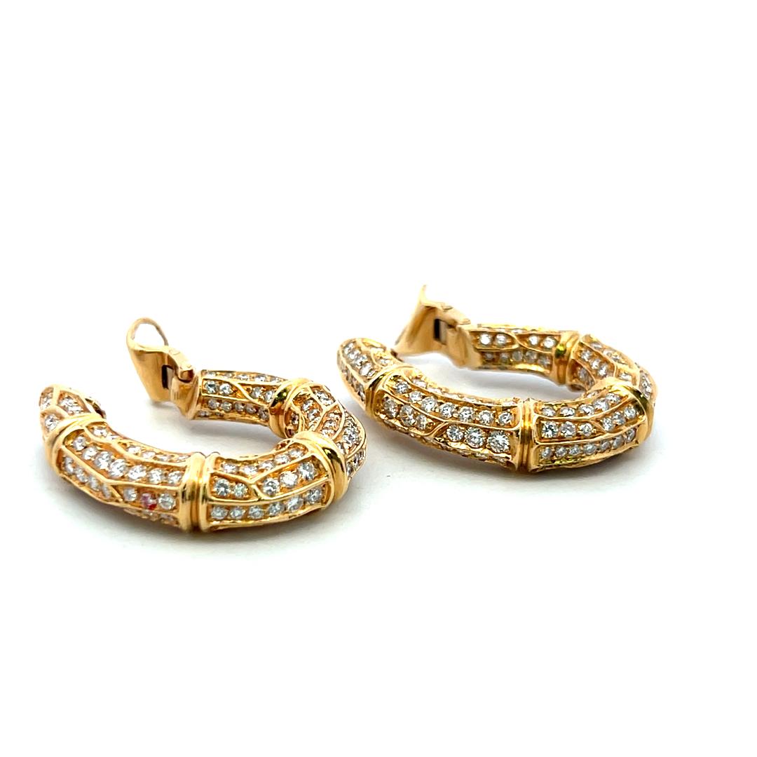 Cartier Vintage 18K Yellow Gold Hoop Earrings with 8 Carat Round F VS Diamonds