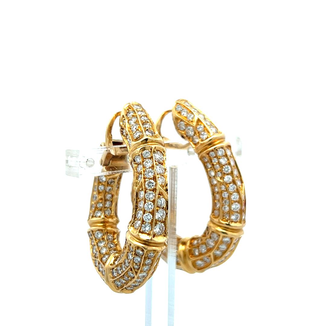 Cartier Vintage 18K Yellow Gold Hoop Earrings with 8 Carat Round F VS Diamonds