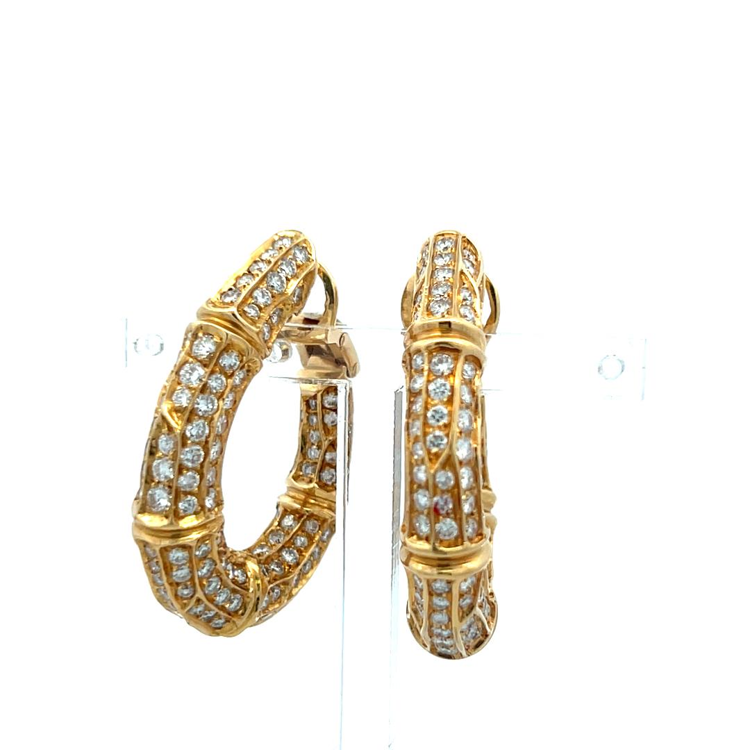 Cartier Vintage 18K Yellow Gold Hoop Earrings with 8 Carat Round F VS Diamonds