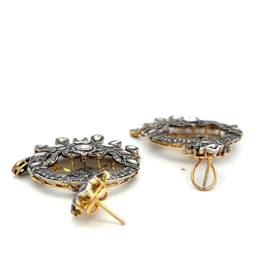 Vintage 14K Yellow Gold Dangling Earrings with Rose Cut White Sapphires